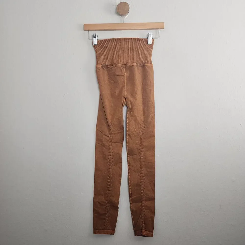 Free People Movement Good Karma Leggings Toasted Coconut Orange XS/S High Rise